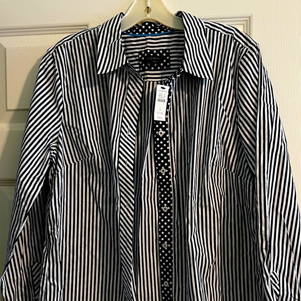 Black and white striped Talbots button down shirt